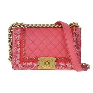 Chanel Pink Braided Tweed Boy Flap Small Pink